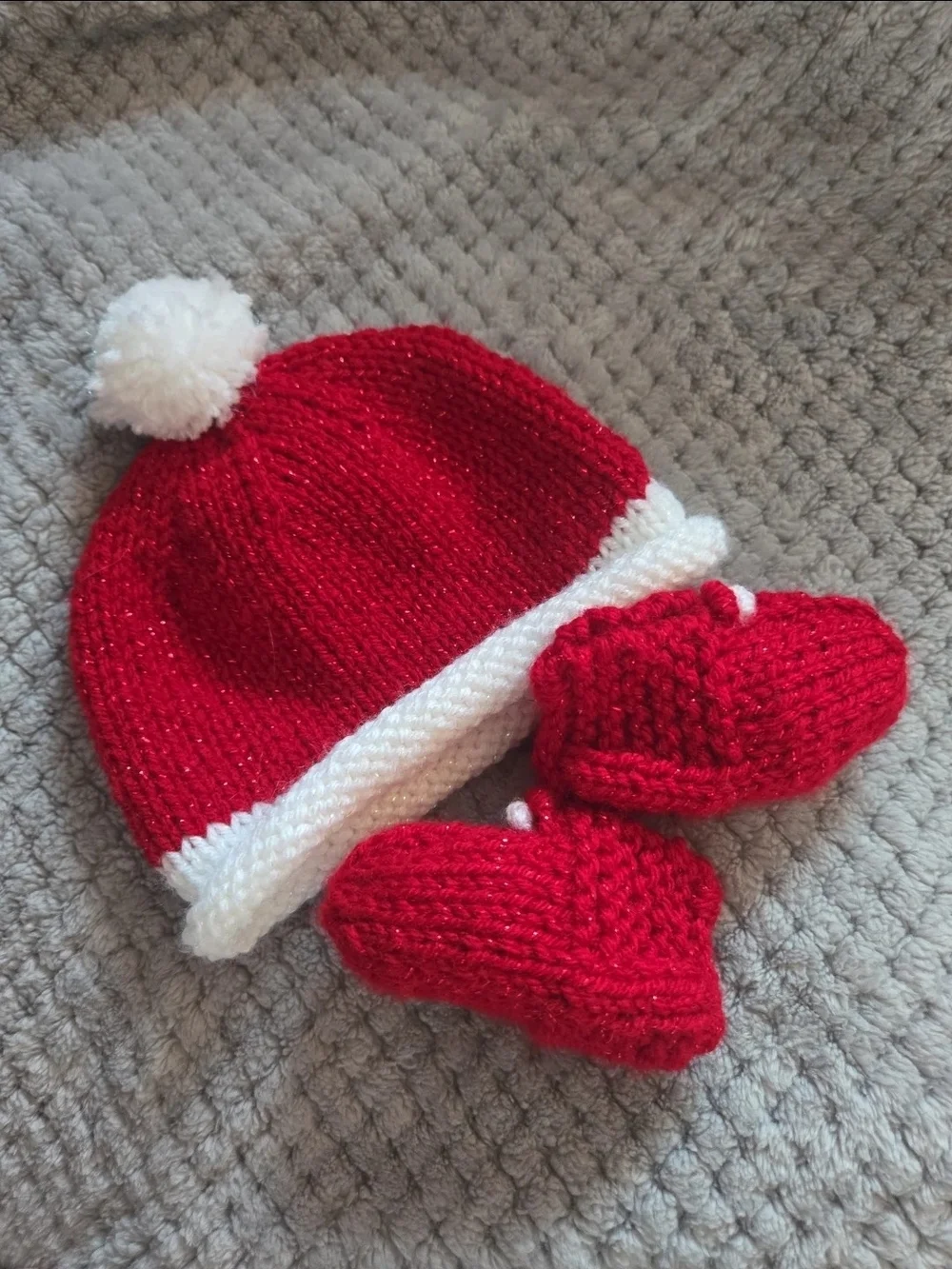 Handmade Christmas Santa Hat and Booties Set - NWOT